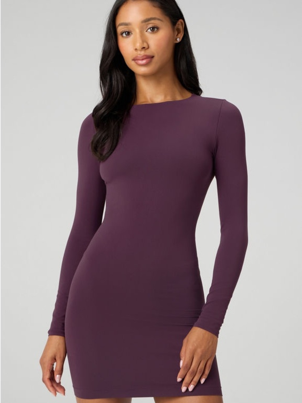 Fabletics Seamless Long-Sleeve Mini Dress Oxblood color size small